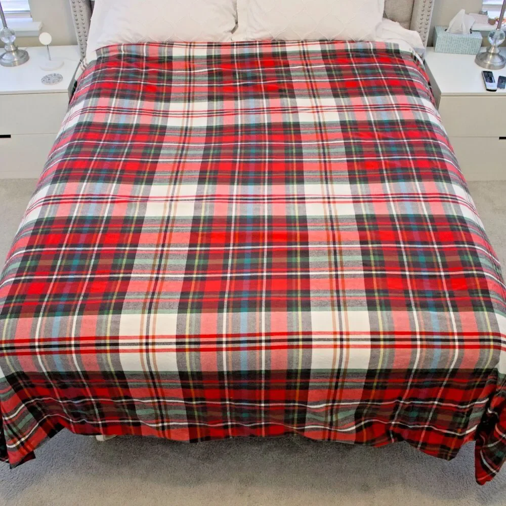 Pottery Barn Red Plaid 100% Organic Cotton Full Queen Duvet Cover 92